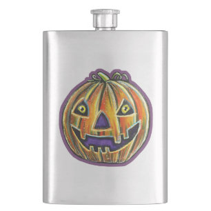 Falln Grinning Pumpkin Vintage Halloweenies Hip Flask