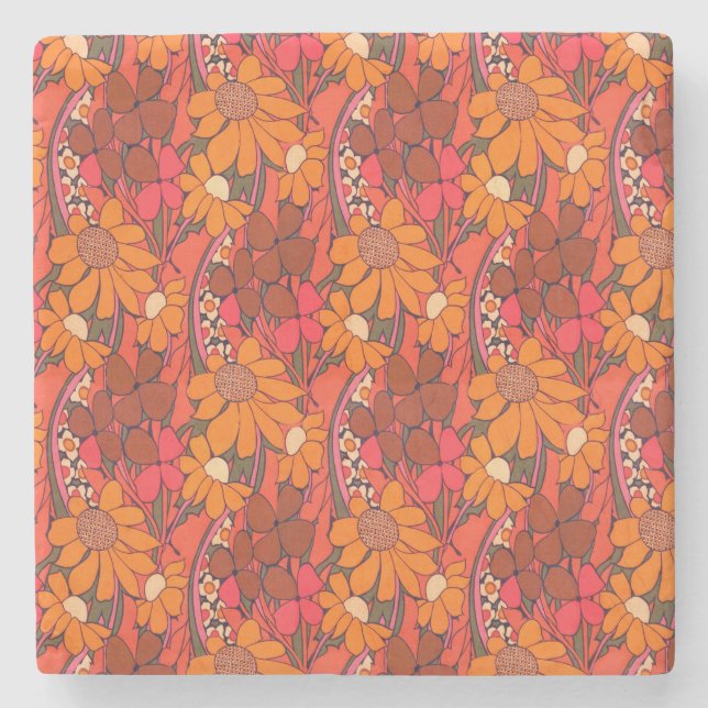 Falln Groovy Flowers Stone Coaster (Front)