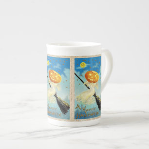 Falln Happy Halloween Pumpkin Witch Bone China Mug