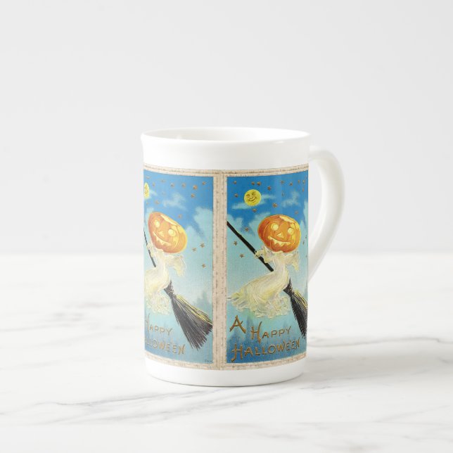 Falln Happy Halloween Pumpkin Witch Bone China Mug (Front Right)
