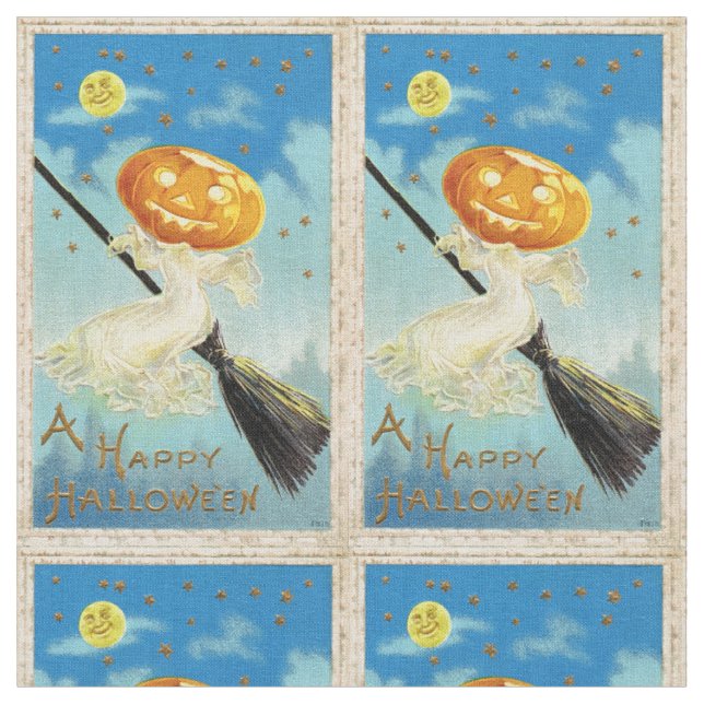 Falln Happy Halloween Pumpkin Witch Fabric (Close Up)