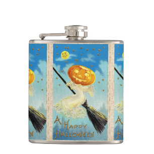 Falln Happy Halloween Pumpkin Witch Hip Flask