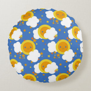 Falln Kawaii Moon, Stars, Sunshine Round Cushion
