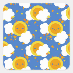 Falln Kawaii Moon, Stars, Sunshine Square Sticker