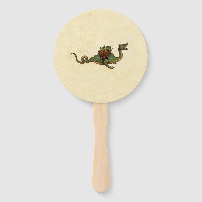 Falln Mediaeval Green Dragon Hand Fan (Front)