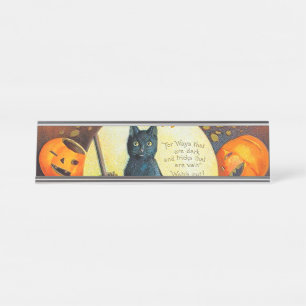 Falln Merry Halloween Cat Desk Name Plate