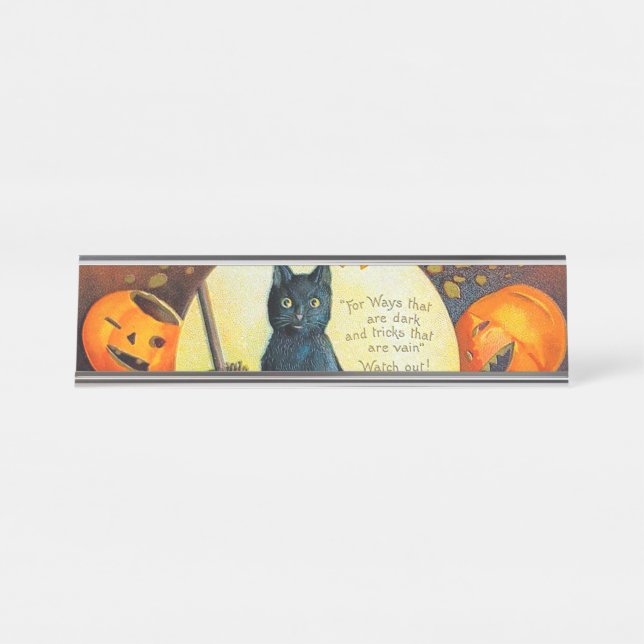 Falln Merry Halloween Cat Desk Name Plate (Front)
