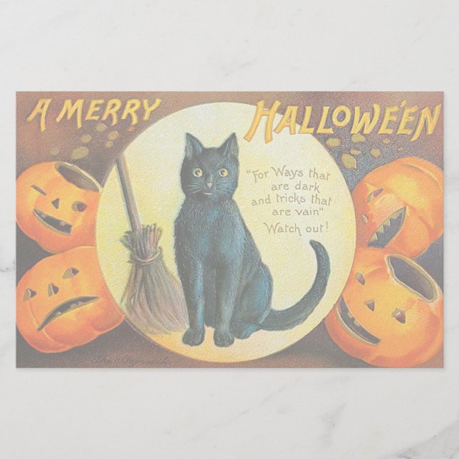 Falln Merry Halloween Cat Stationery (Front)
