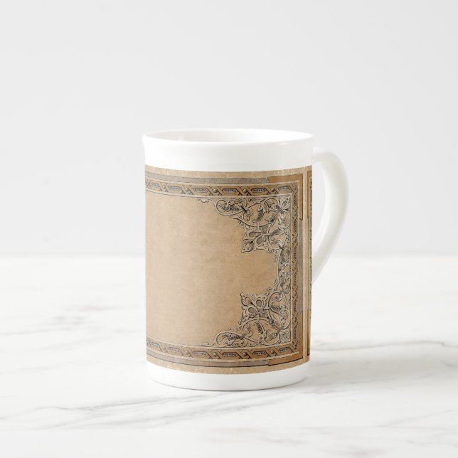 Falln Old Sepia Knotwork Paper Bone China Mug (Front Right)