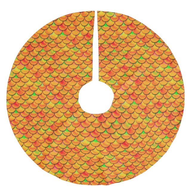 Falln Orange and Green Scales Brushed Polyester Tree Skirt (Front)
