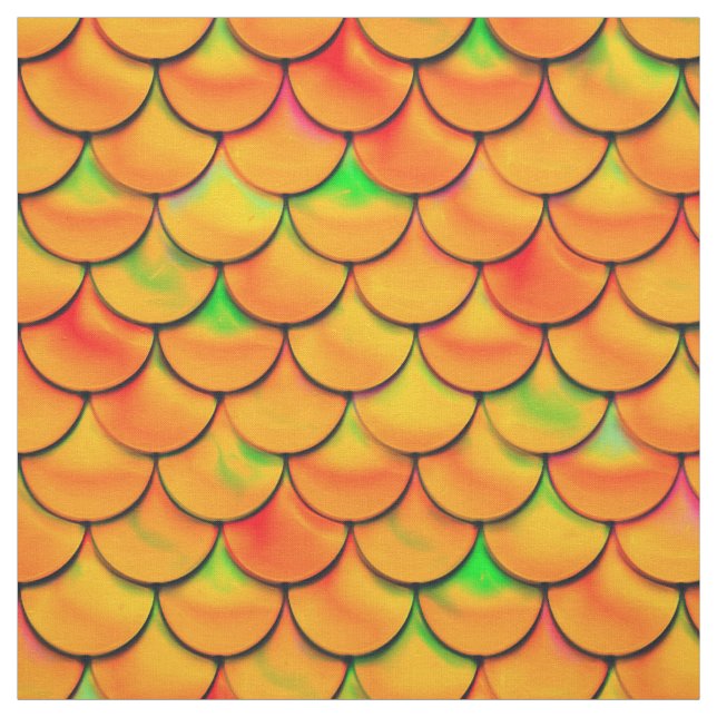 Falln Orange and Green Scales Fabric (Swatch)