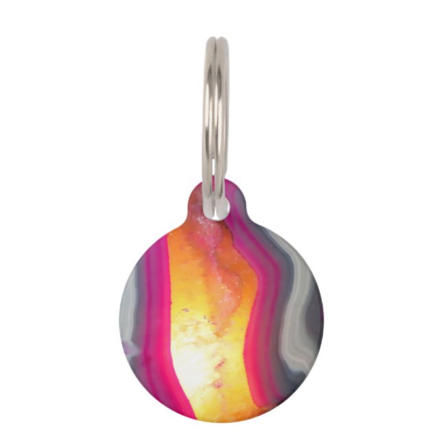 Falln Pink Geode Glow Pet Tag (Front)