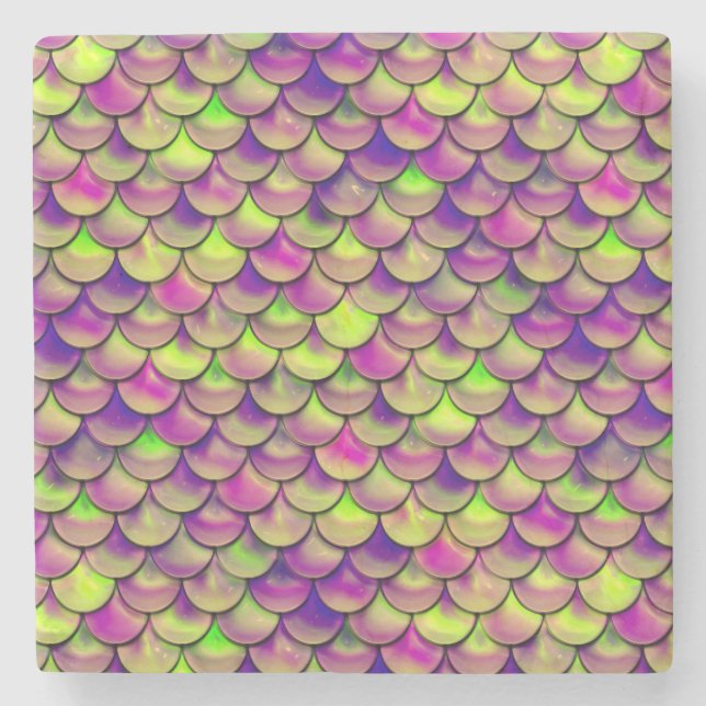 Falln Purple and Green Scales Stone Coaster (Front)