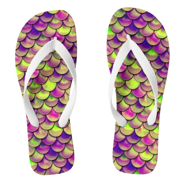 Falln Purple and Green Scales Thongs (Footbed)
