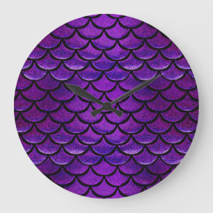 Falln Purple & Blue Mermaid Scales Large Clock
