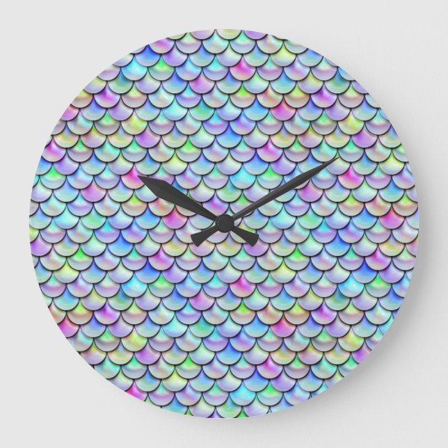 Falln Rainbow Bubble Mermaid Scales Large Clock (Front)