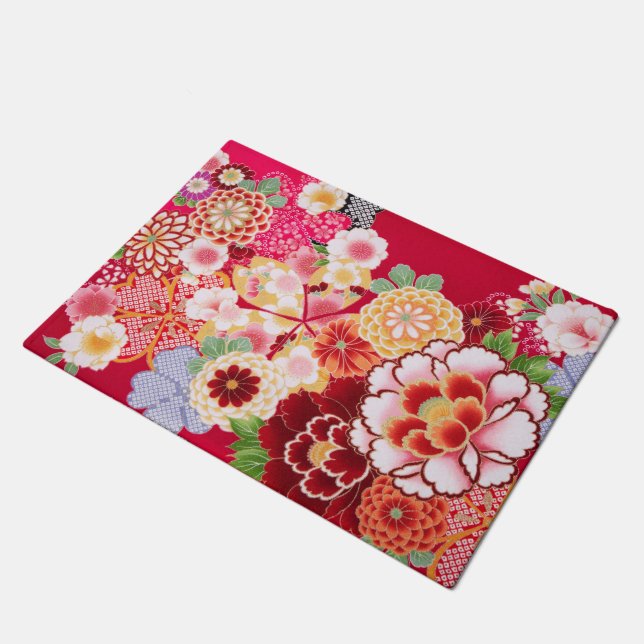Falln Red Floral Burst Doormat (Angled)