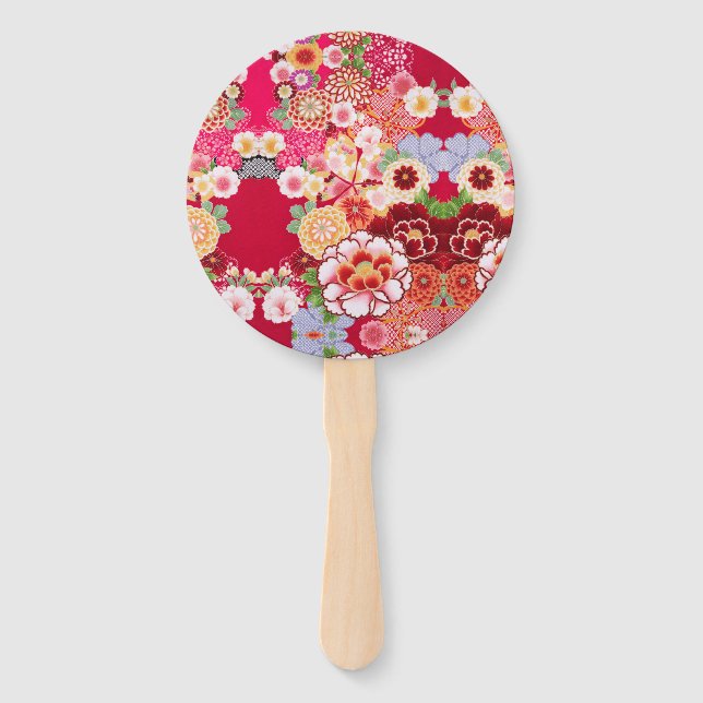 Falln Red Floral Burst Hand Fan (Front)