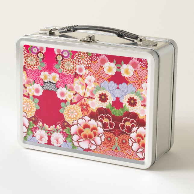 Falln Red Floral Burst Metal Lunch Box (Front)