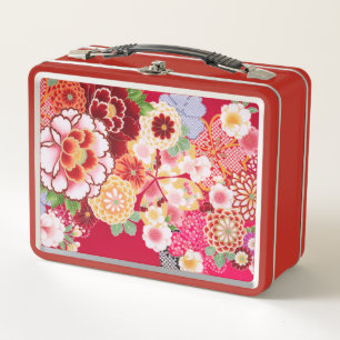 Falln Red Floral Burst Metal Lunch Box