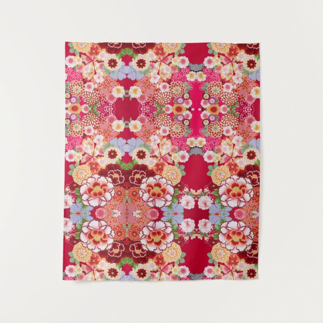 Falln Red Floral Burst Tapestry (Front)