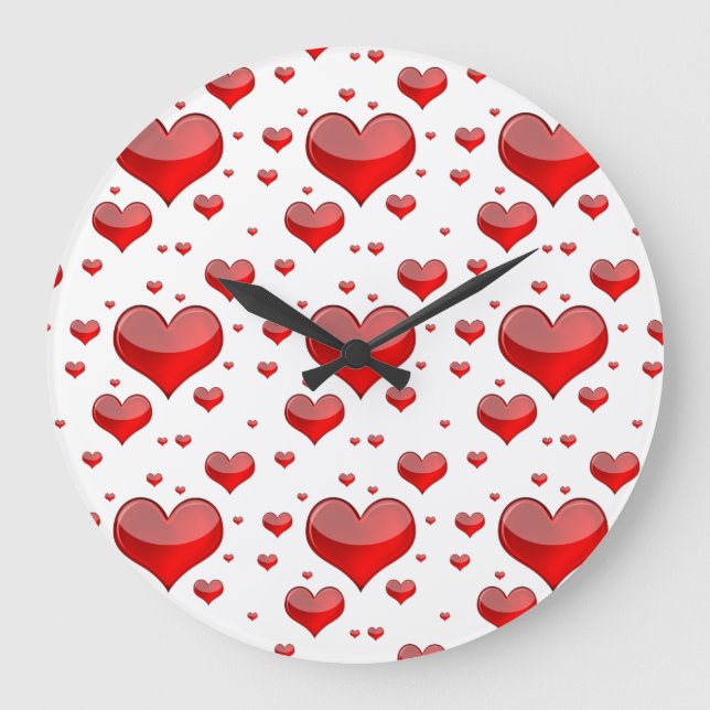Falln Red Hearts (You Choose Background Colour!) Large Clock (Front)