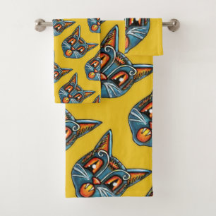 Falln Scaredy Cat Vintage Halloweenies  Bath Towel Set