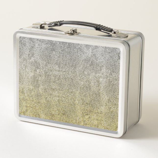 Falln Silver and Gold Glit Gradient Metal Lunch Box (Front)