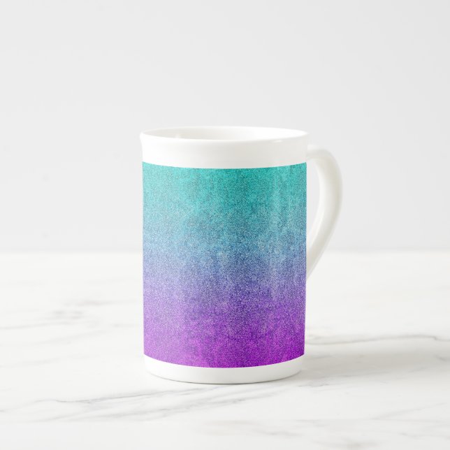 Falln Tropical Dusk Glitter Gradient Bone China Mug (Front Right)