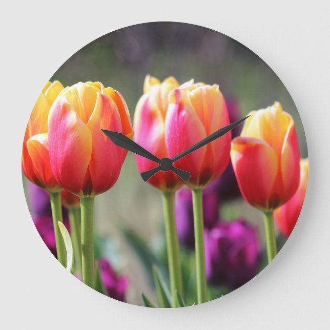 Falln Tulips Aflame Large Clock (Front)