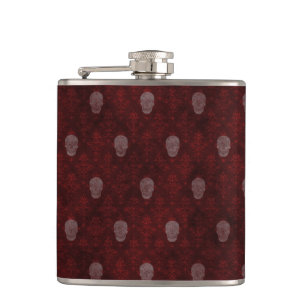 Falln Victorian Skulls Red Hip Flask