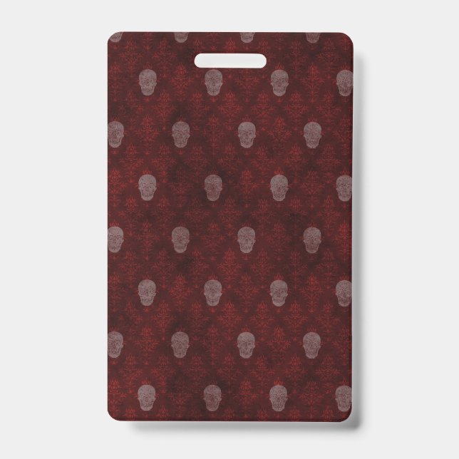 Falln Victorian Skulls Red ID Badge (Front)
