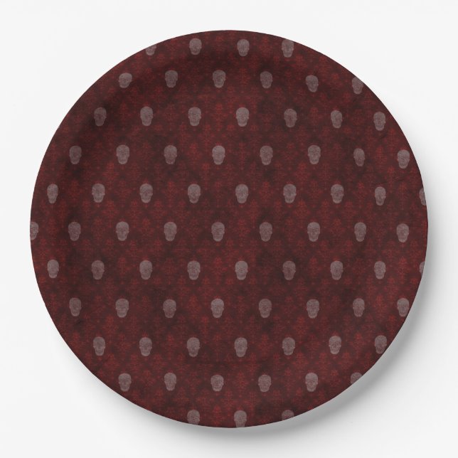 Falln Victorian Skulls Red Paper Plate (Front)
