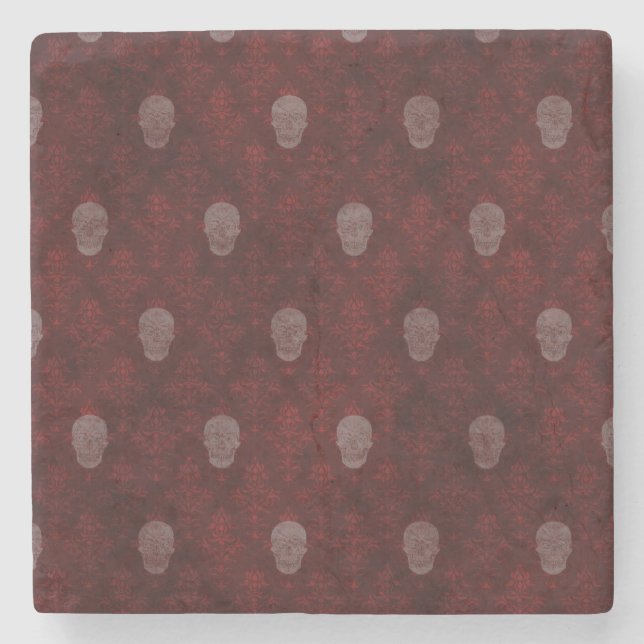 Falln Victorian Skulls Red Stone Coaster (Front)