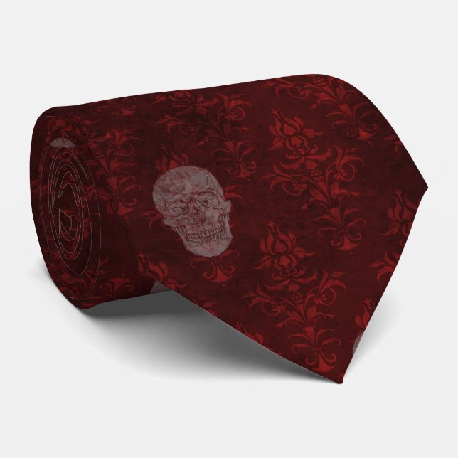 Falln Victorian Skulls Red Tie (Rolled)