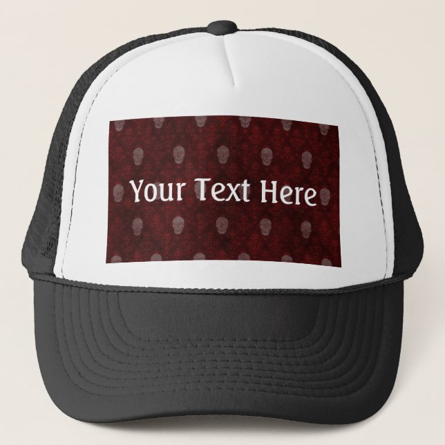 Falln Victorian Skulls Red Trucker Hat (Front)