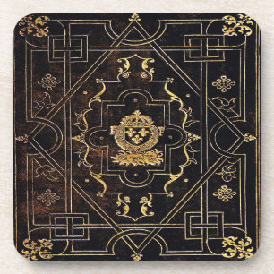 Falln Vintage Leather and Gold Coaster