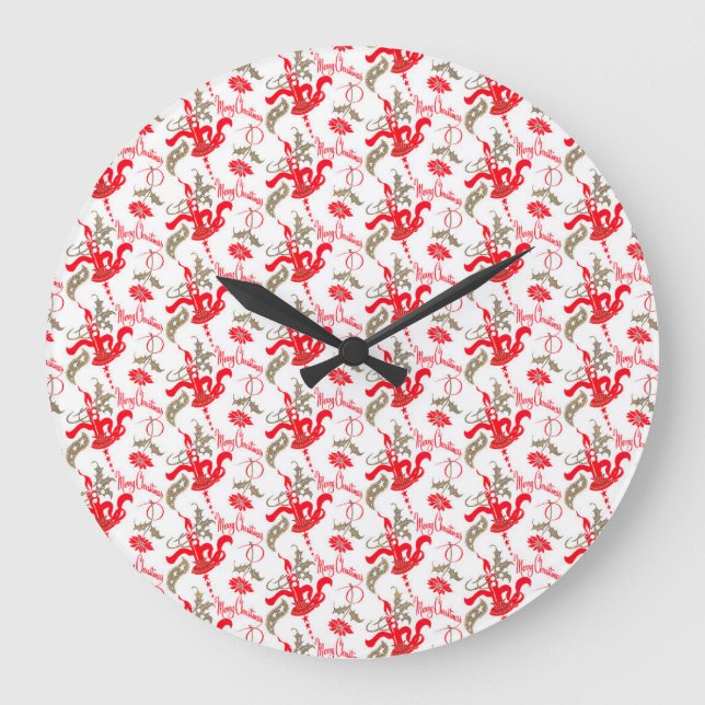 Falln Vintage Merry Christmas Candles Large Clock (Front)