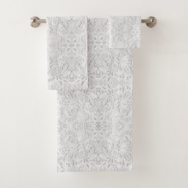 Falln White Lace Bath Towel Set (Insitu)