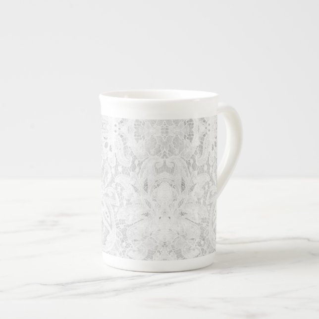 Falln White Lace Bone China Mug (Front Right)