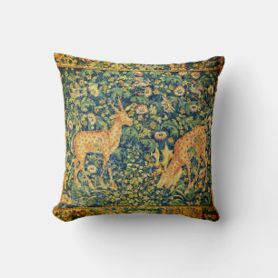 FALLOW DEER PAIR,GOTHIC FANTASY FLOWERS,Green Cushion