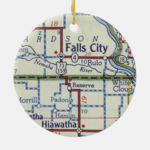 Falls City Kansas Vintage Map Ceramic Ornament