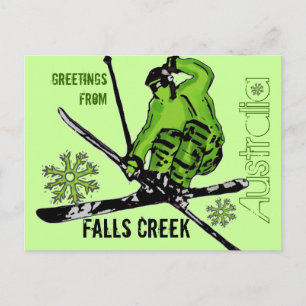 Falls Creek Australia green theme ski postcard