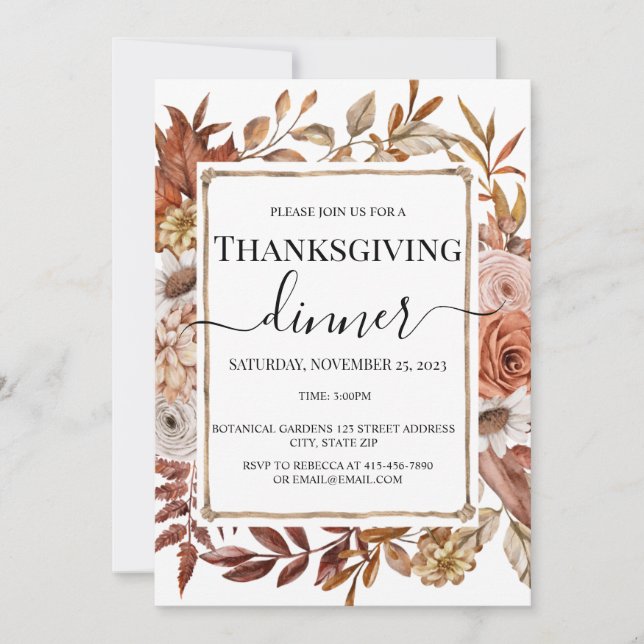 Falls Flower Thanksgiving Invitation (Front)