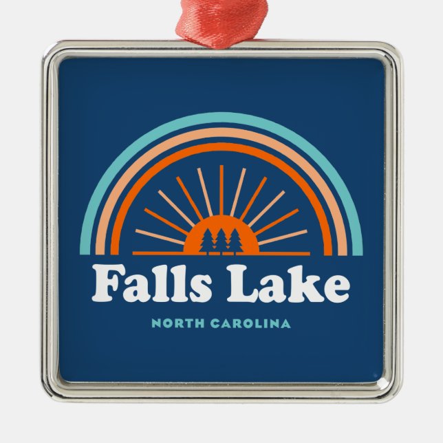Falls Lake North Carolina Rainbow Metal Ornament (Front)