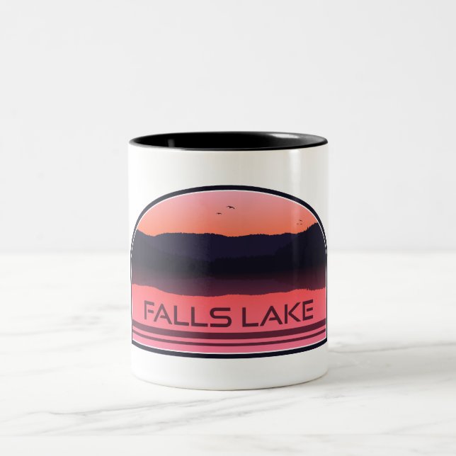 Falls Lake North Carolina Red Sunrise Two-Tone Coffee Mug (Center)