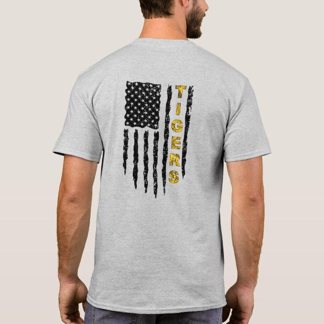 Falls Tiger USA Flag school spirit design T-Shirt (Back)