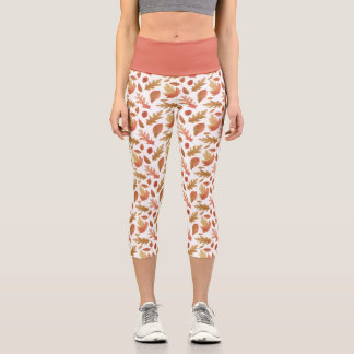 Falls to Nature Autumn Leaves Earthy Sweet Pastel Capri Leggings