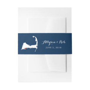 Falmouth Blue Cape Cod Map with heart Wedding Invitation Belly Band
