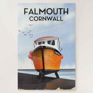 Falmouth Cornwall Fishing boat travel poster Jigsaw Puzzle